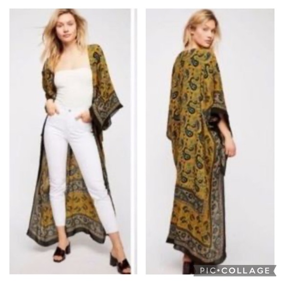 Steve Madden Olive Paisley Open Kaftan Kimono OS - Picture 10 of 11